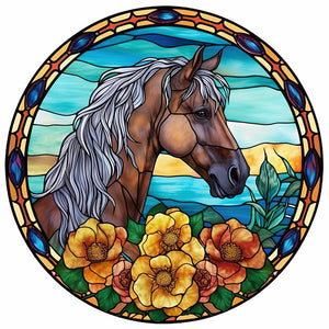 Yishu - Glass Painting - Horse - 40*40CM 11CT 3 Stamped Cross Stitch