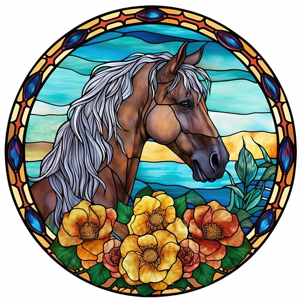 Yishu - Glass Painting - Horse - 40*40CM 11CT 3 Stamped Cross Stitch
