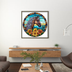 Yishu - Glass Painting - Horse - 40*40CM 11CT 3 Stamped Cross Stitch