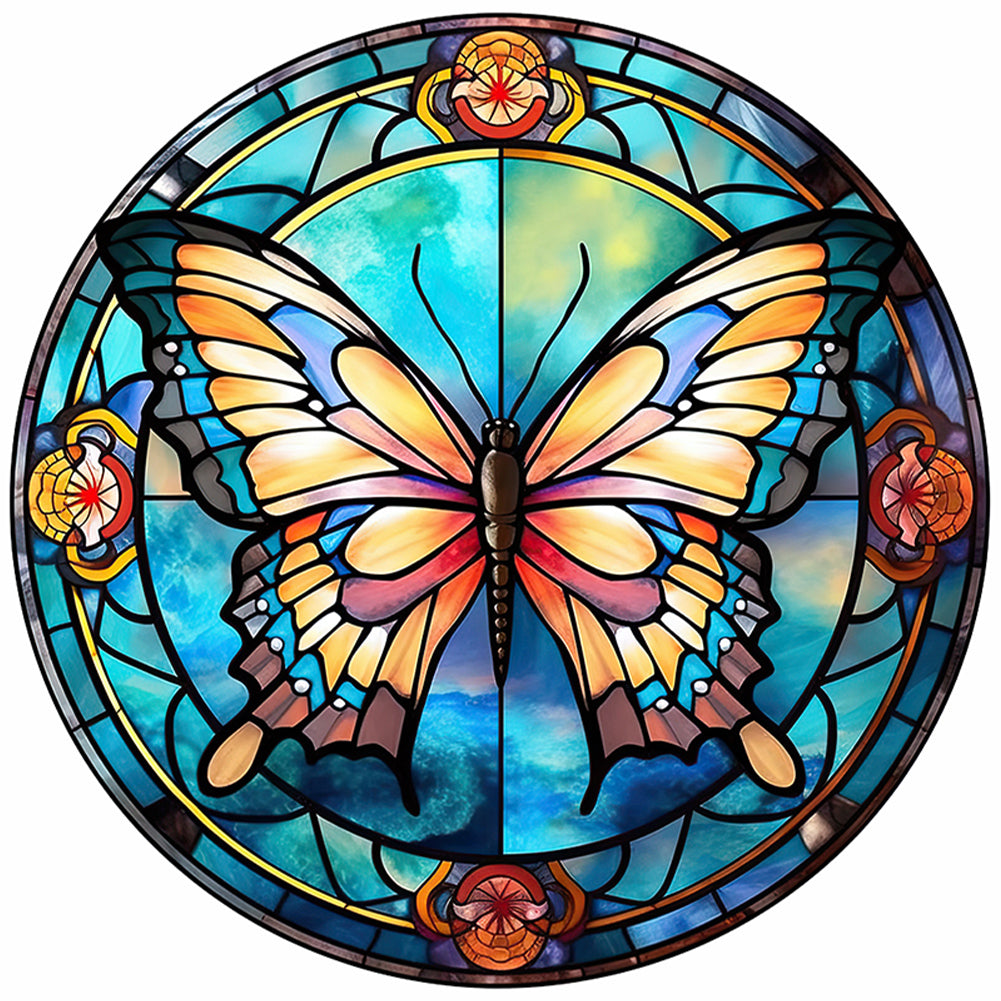 Yishu - Glass Painting - Butterfly - 40*40CM 11CT 3 Stamped Cross Stitch