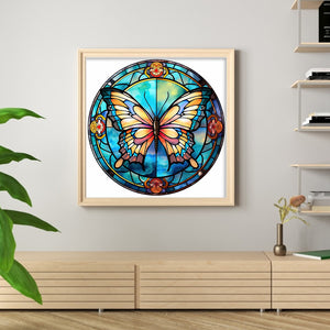 Yishu - Glass Painting - Butterfly - 40*40CM 11CT 3 Stamped Cross Stitch