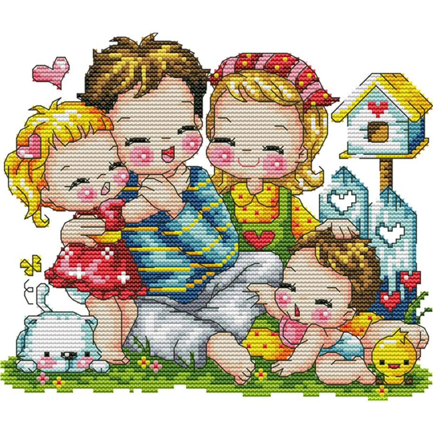 Happy Family - 14CT Stamped Cross Stitch 27x22CM - Joy Sunday