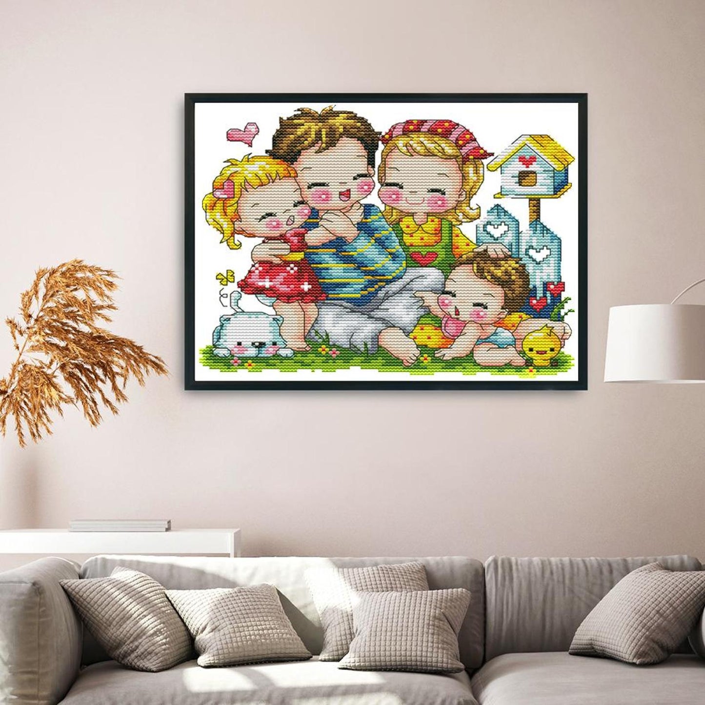 Happy Family - 14CT Stamped Cross Stitch 27x22CM - Joy Sunday