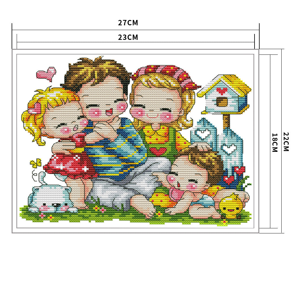 Happy Family - 14CT Stamped Cross Stitch 27x22CM - Joy Sunday