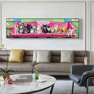 Cat On The Sofa 90*30CM(Canvas) Full Round Drill Diamond Painting