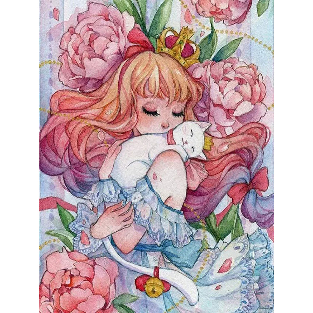 Cat Girl 30*40CM(Canvas) Full Round Drill Diamond Painting