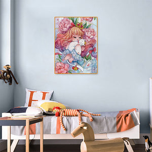 Cat Girl 30*40CM(Canvas) Full Round Drill Diamond Painting