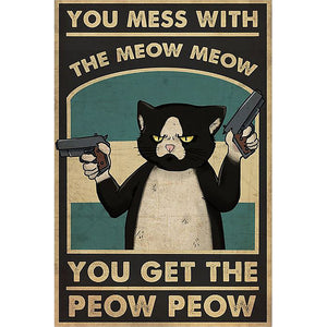 DIY - Cat With A Gun - 40*55CM 11CT 3 Stamped Cross Stitch