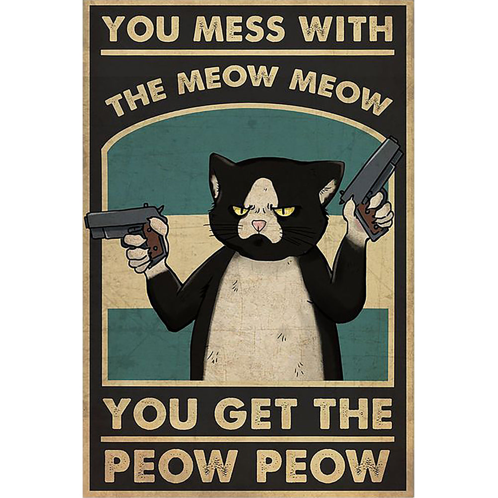 DIY - Cat With A Gun - 40*55CM 11CT 3 Stamped Cross Stitch
