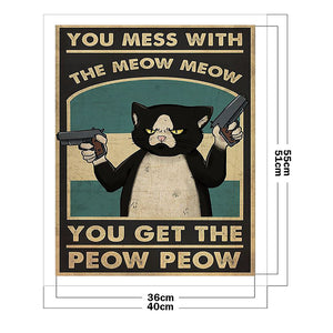 DIY - Cat With A Gun - 40*55CM 11CT 3 Stamped Cross Stitch