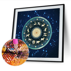 Zodiac Clock 40*40CM(Canvas) Full Round Drill Diamond Painting