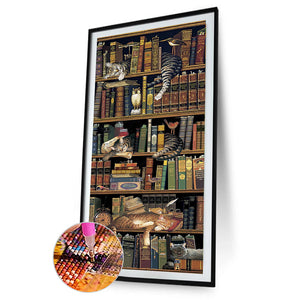 Cat On Bookshelf 40*80CM(Canvas) Full Round Drill Diamond Painting