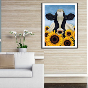 Sunflower Cow 30*40CM(Canvas) Full Round Drill Diamond Painting