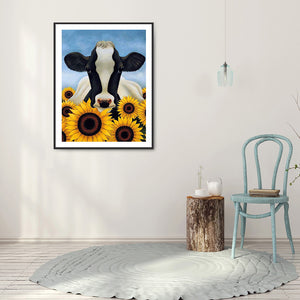 Sunflower Cow 30*40CM(Canvas) Full Round Drill Diamond Painting