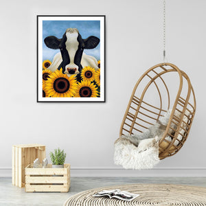 Sunflower Cow 30*40CM(Canvas) Full Round Drill Diamond Painting