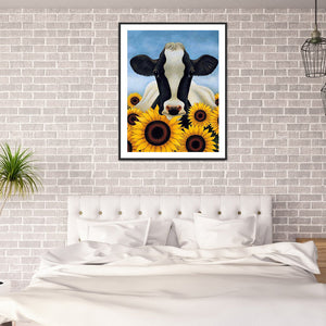 Sunflower Cow 30*40CM(Canvas) Full Round Drill Diamond Painting