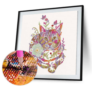 Cat With Flowers 30*30CM(Canvas) Partial Special Shaped Drill Diamond Painting