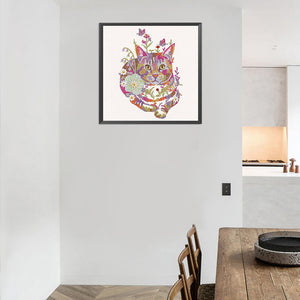 Cat With Flowers 30*30CM(Canvas) Partial Special Shaped Drill Diamond Painting