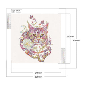 Cat With Flowers 30*30CM(Canvas) Partial Special Shaped Drill Diamond Painting