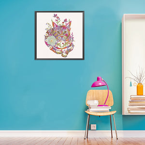 Cat With Flowers 30*30CM(Canvas) Partial Special Shaped Drill Diamond Painting