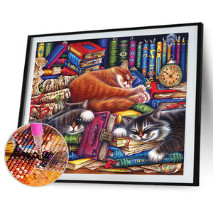 Cat On Desk 60*50CM(Canvas) Full Round Drill Diamond Painting