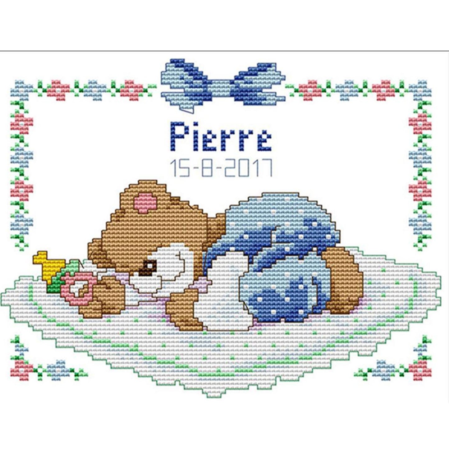 Sleeping Baby Bear (Blue) - Partial 14CT Counted Cross Stitch 25x20CM - Joy Sunday Backstitch