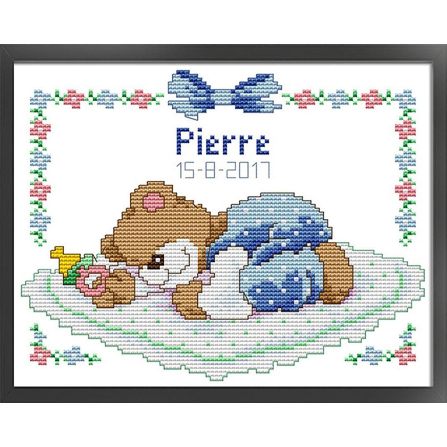 Sleeping Baby Bear (Blue) - Partial 14CT Counted Cross Stitch 25x20CM - Joy Sunday Backstitch