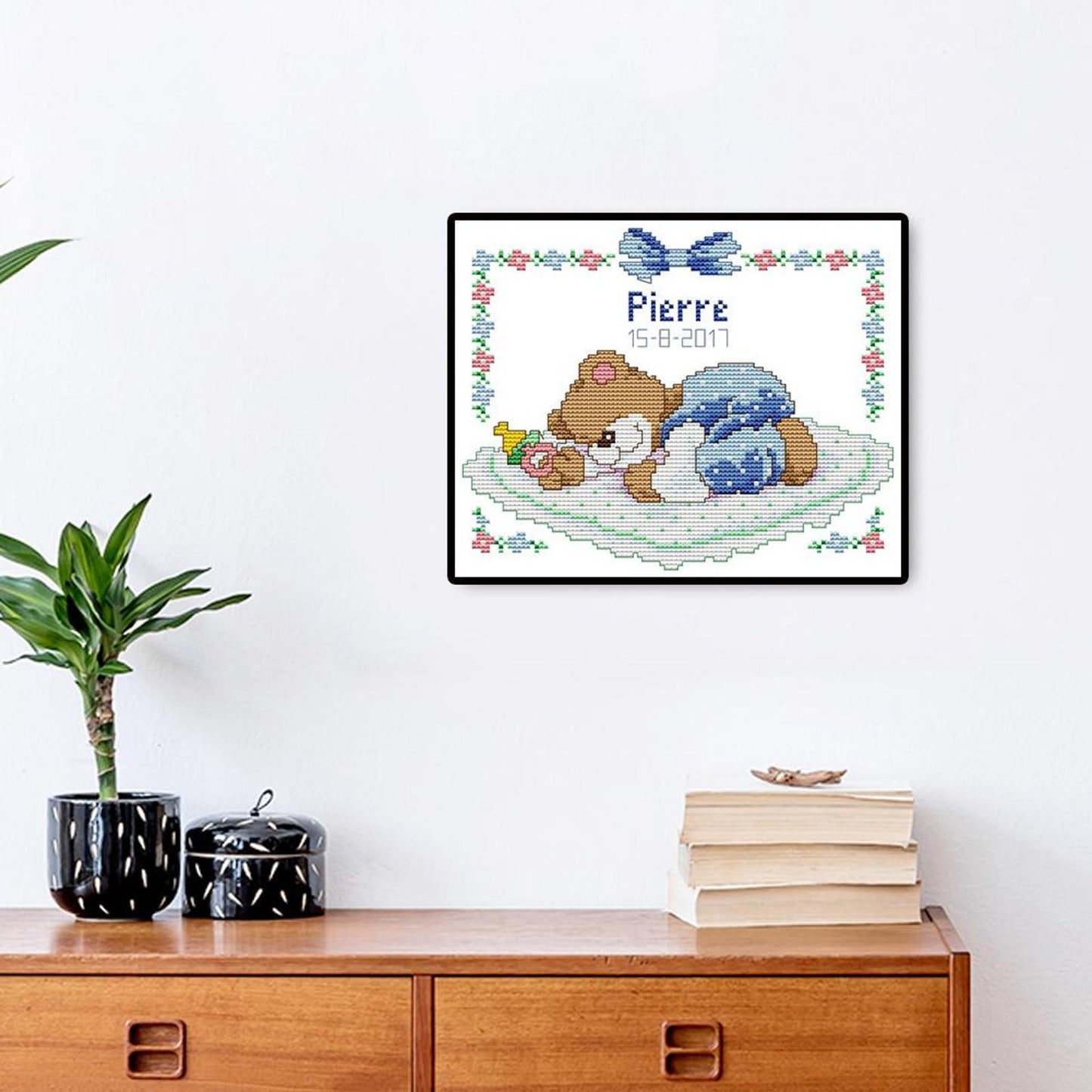 Sleeping Baby Bear (Blue) - Partial 14CT Counted Cross Stitch 25x20CM - Joy Sunday Backstitch