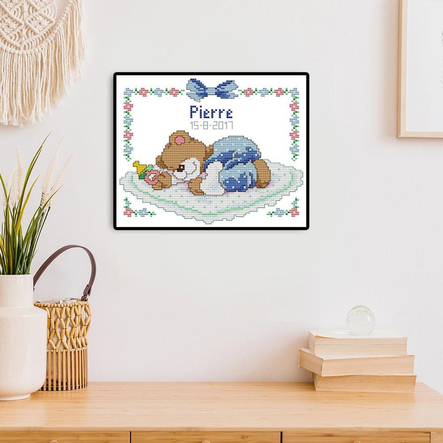 Sleeping Baby Bear (Blue) - Partial 14CT Counted Cross Stitch 25x20CM - Joy Sunday Backstitch