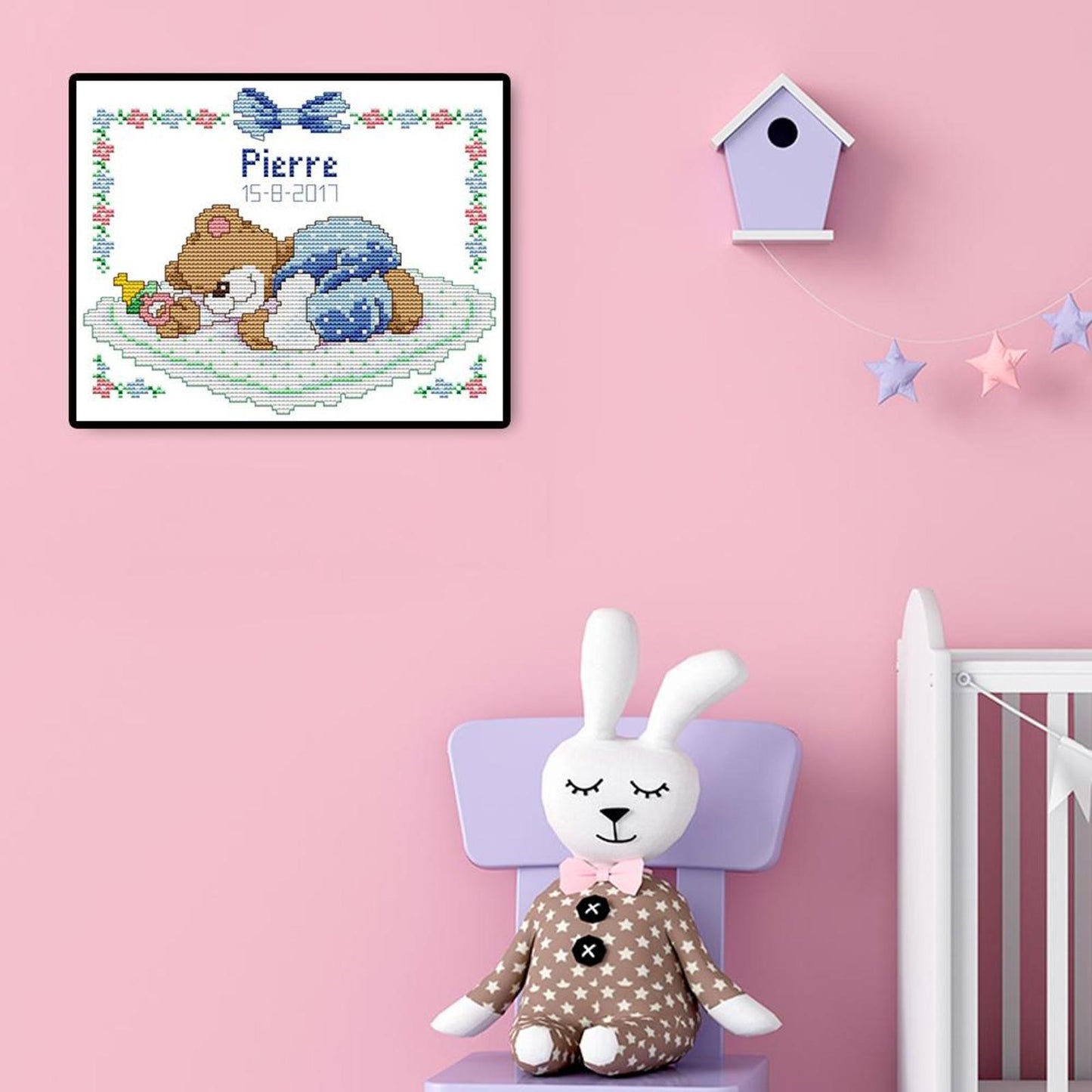Sleeping Baby Bear (Blue) - Partial 14CT Counted Cross Stitch 25x20CM - Joy Sunday Backstitch
