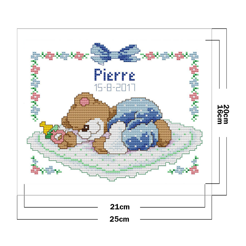 Sleeping Baby Bear (Blue) - Partial 14CT Counted Cross Stitch 25x20CM - Joy Sunday Backstitch