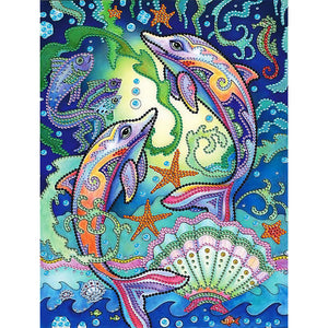 Dolphin 30*40CM(Canvas) Partial Special Shaped Drill Diamond Painting