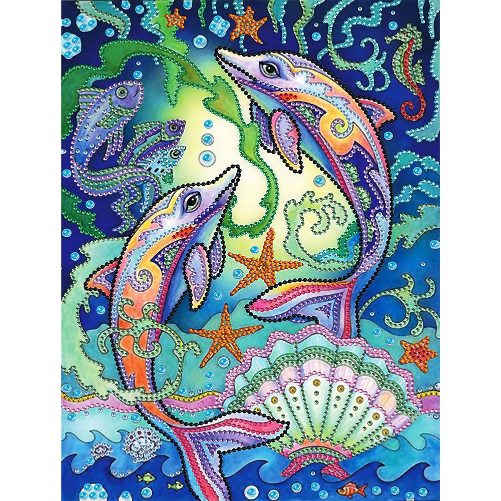 Dolphin 30*40CM(Canvas) Partial Special Shaped Drill Diamond Painting