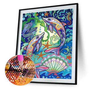 Dolphin 30*40CM(Canvas) Partial Special Shaped Drill Diamond Painting