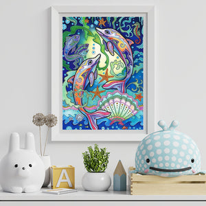 Dolphin 30*40CM(Canvas) Partial Special Shaped Drill Diamond Painting