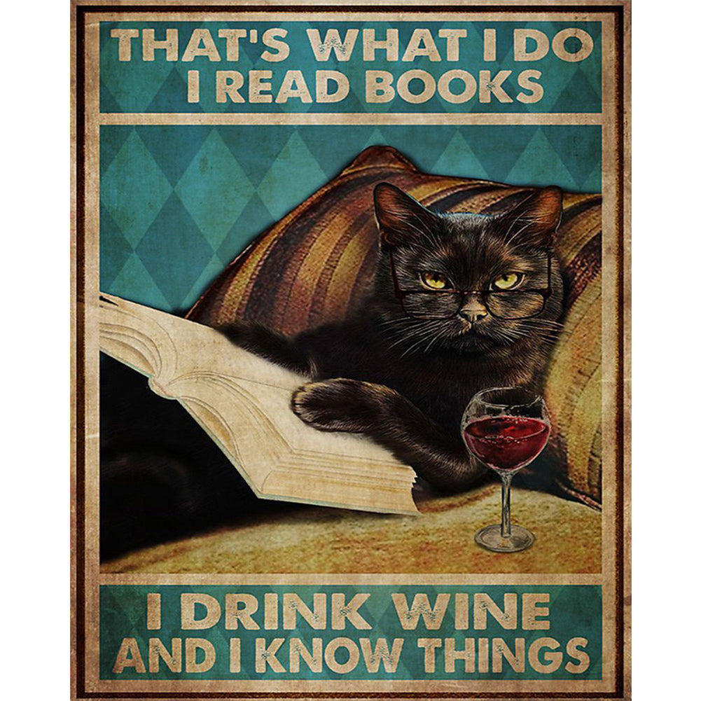 Black Cat Drinking Wine 50*60CM(Picture) Full Square Drill Diamond Painting