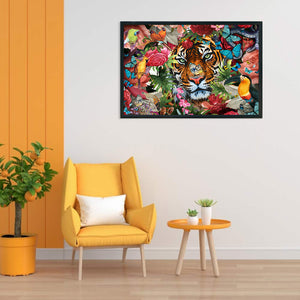 Yishu - Tigers And Small Animals In The Jungle - 60*42CM 11CT 3 Stamped Cross Stitch