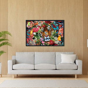 Yishu - Tigers And Small Animals In The Jungle - 60*42CM 11CT 3 Stamped Cross Stitch