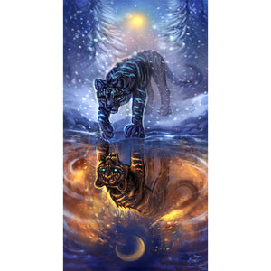 DIY - Reflection - Sun, Moon, Ice, Fire, Tiger - 40*75CM 11CT 3 Stamped Cross Stitch