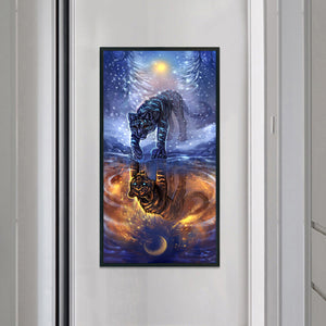 DIY - Reflection - Sun, Moon, Ice, Fire, Tiger - 40*75CM 11CT 3 Stamped Cross Stitch