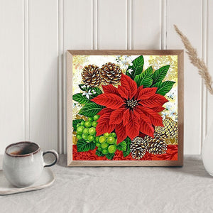 Christmas Poinsettia 30*30CM(Canvas) Full Square Drill Diamond Painting