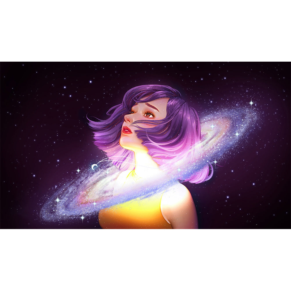 Girl With Stars 70*40CM(Canvas) Full Round Drill Diamond Painting