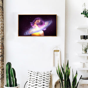 Girl With Stars 70*40CM(Canvas) Full Round Drill Diamond Painting