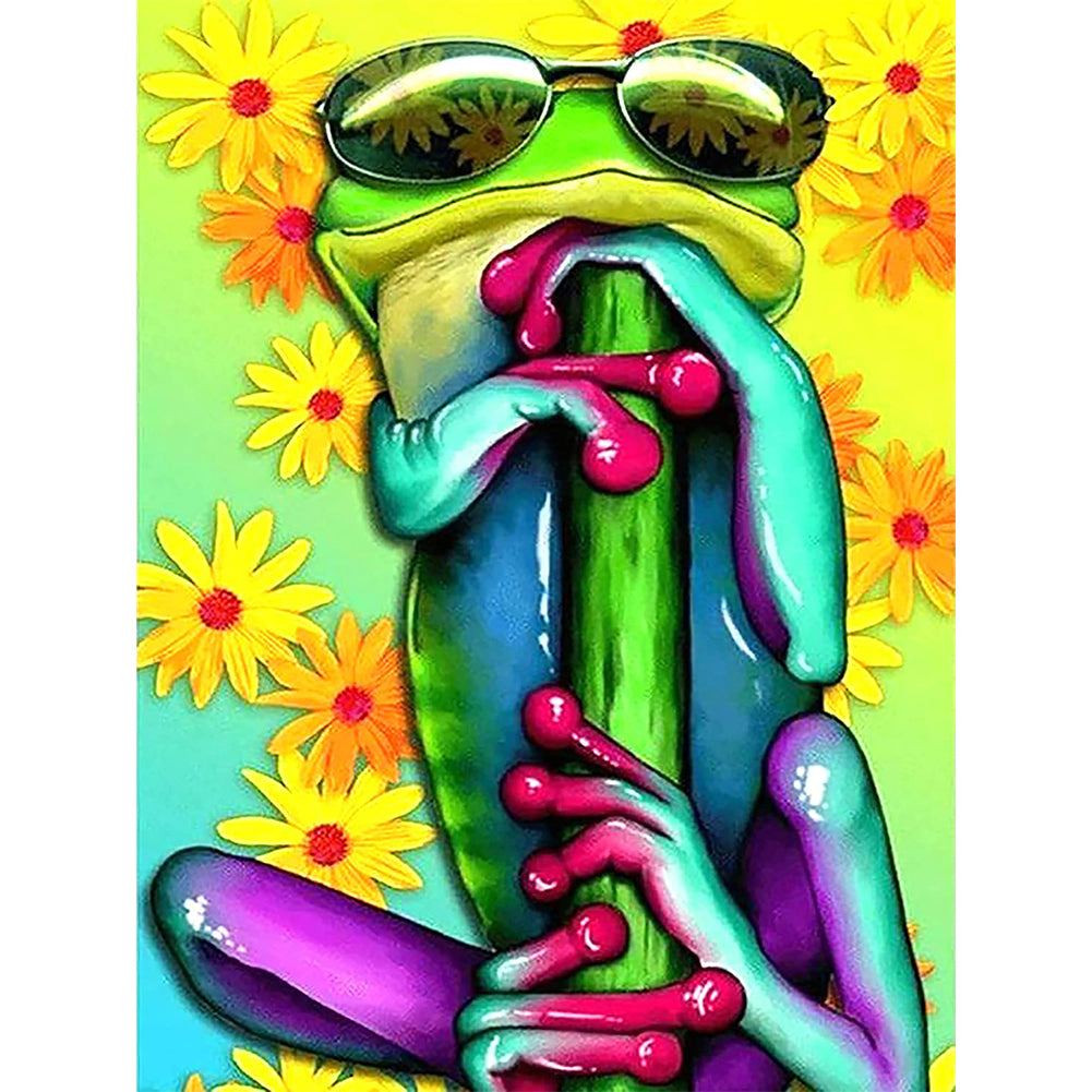 Green Frog With Sunglasses 35*45CM(Canvas) Full Round Drill Diamond Painting