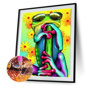 Green Frog With Sunglasses 35*45CM(Canvas) Full Round Drill Diamond Painting