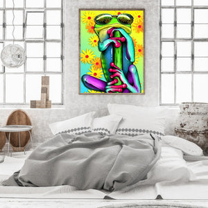 Green Frog With Sunglasses 35*45CM(Canvas) Full Round Drill Diamond Painting