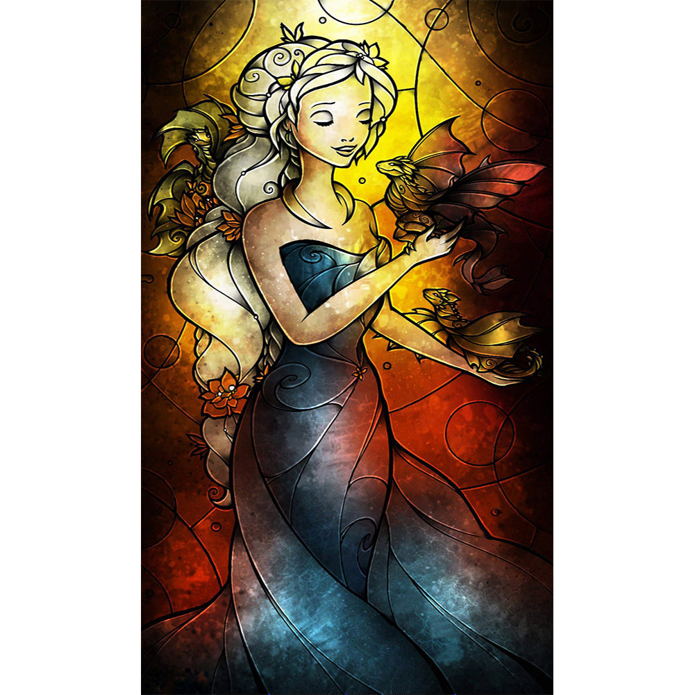 Glass Painted Girl 35*55CM(Canvas) Full Round Drill Diamond Painting