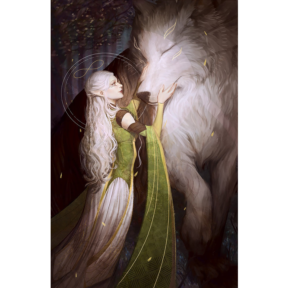Yishu - Long-Haired Girl And White Fox - 50*83CM 11CT 3 Stamped Cross Stitch