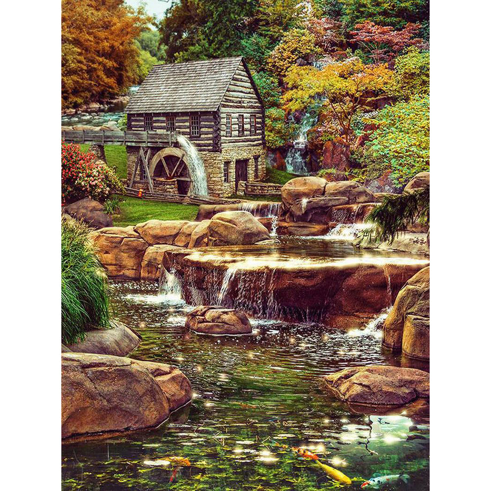 Flowing Water House 30*40CM(Canvas) Full Round Drill Diamond Painting
