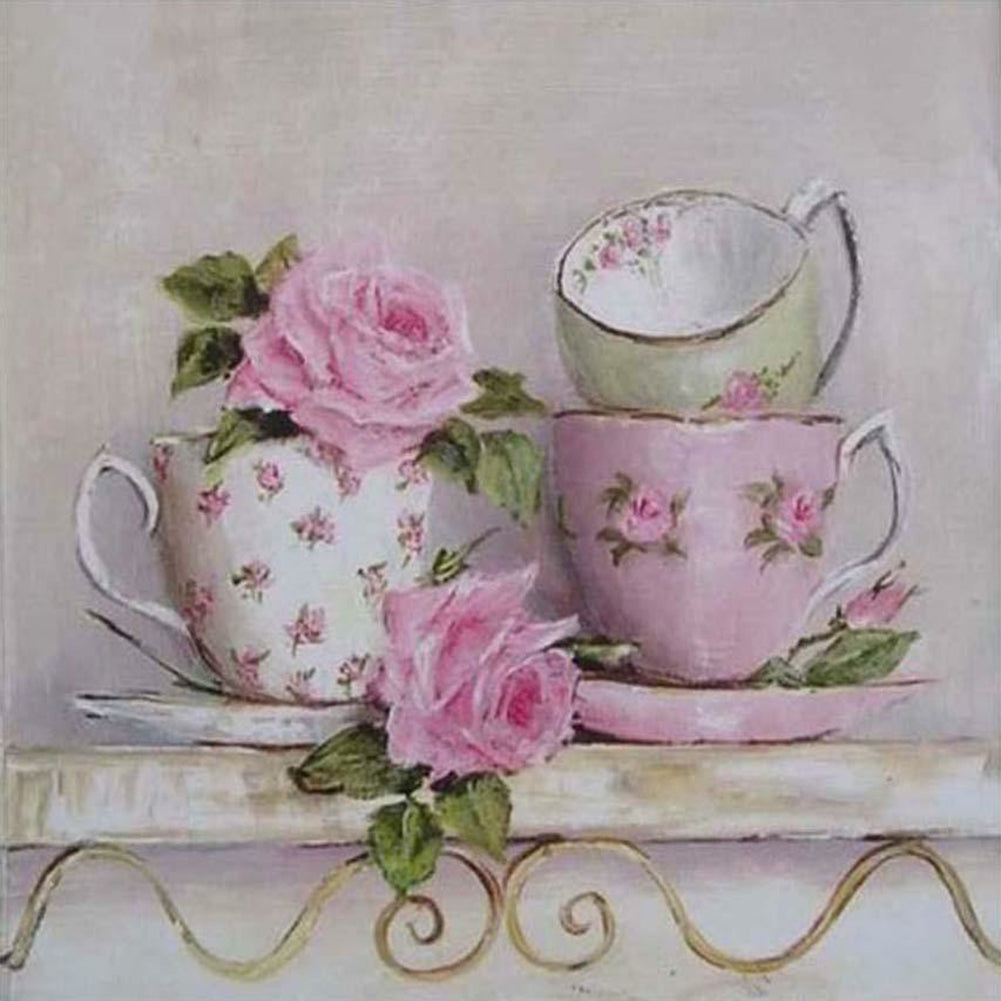 Afternoon Tea Cup 40*40CM(Canvas) Full Round Drill Diamond Painting